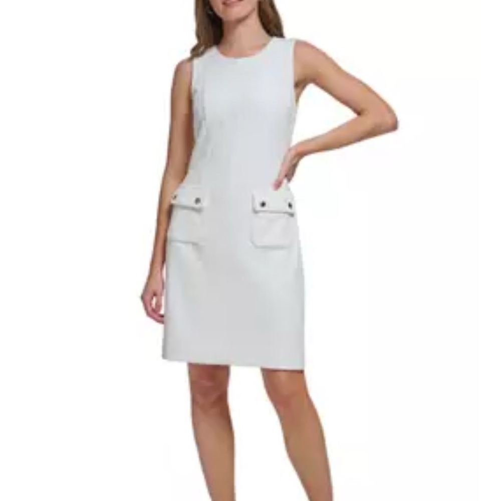 Tommy Hilfiger Women's Sleeveless Boat Neck Pocket Texture Sheath Dress